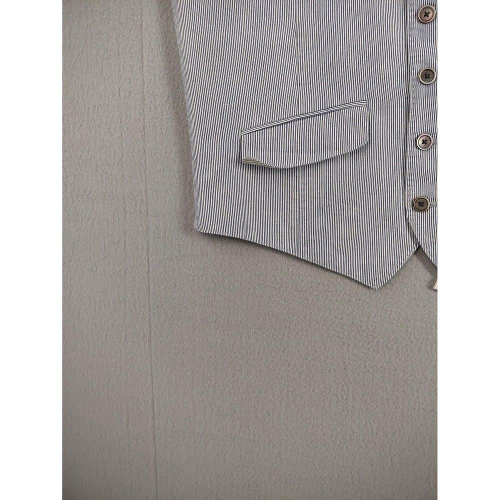 Banana Republic Men Suit Vest 40R Blue Stripe Tailored Fit Wrap Button Waistcoat - Picture 4 of 16